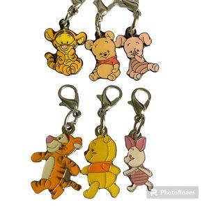 Vintage Disney Winnie The Pooh Tigger Piglet 6 Clip Charms Purse Zipper Pull